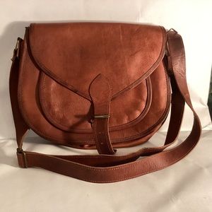 Double stitched leather satchel,mailbag style purse